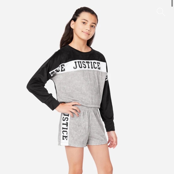 NWT JUSTICE Color Block Fleece Shorts and Pants Pajama Set - Picture 1 of 7